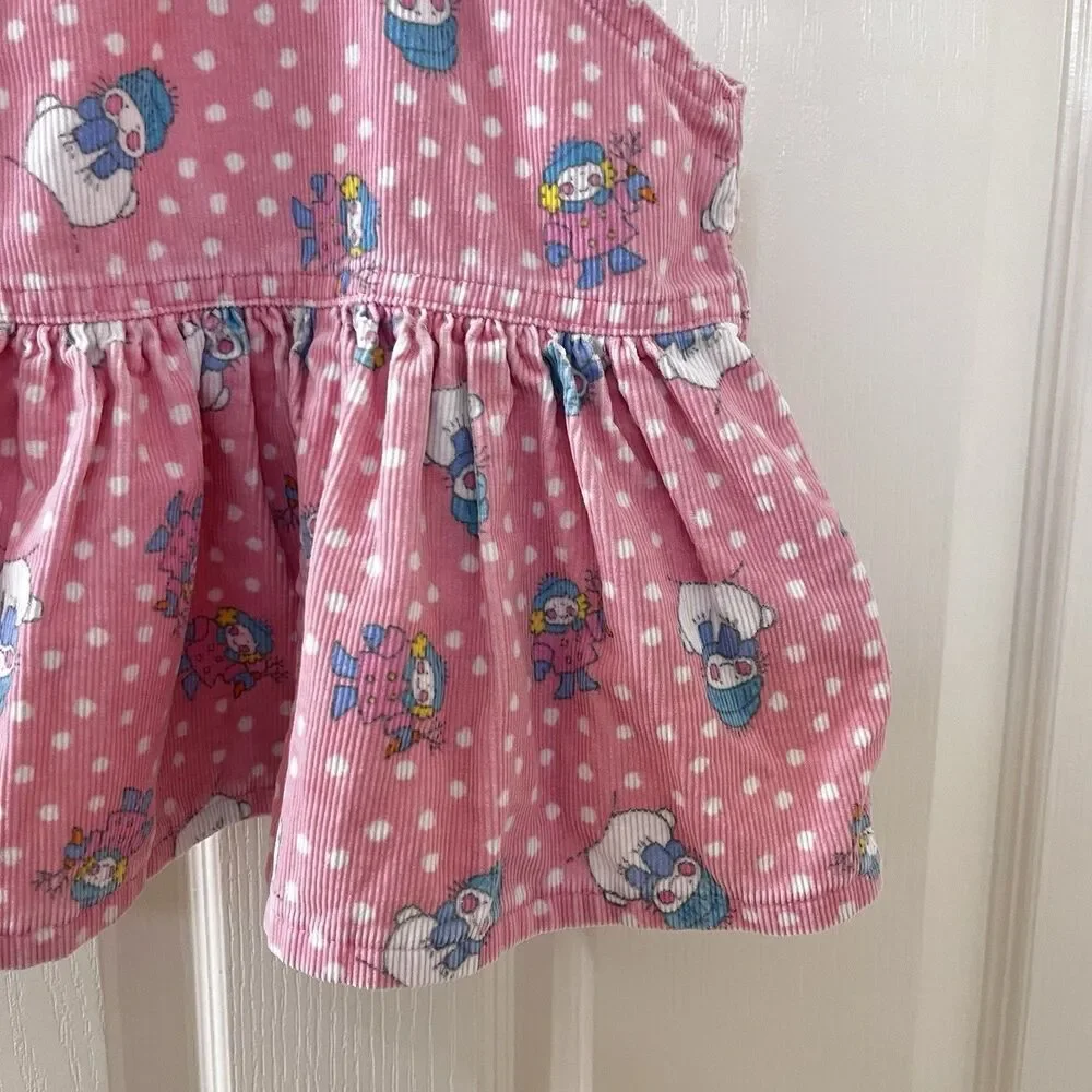 Vintage Oshkosh B'Gosh Pink Corduroy Snowman Overall Dress USA Girls 18 Months